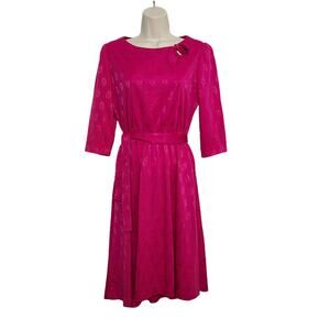 Womens Vintage Dress Marti Pink 60s 70s Small Tie Waist 3/4 Sleeve